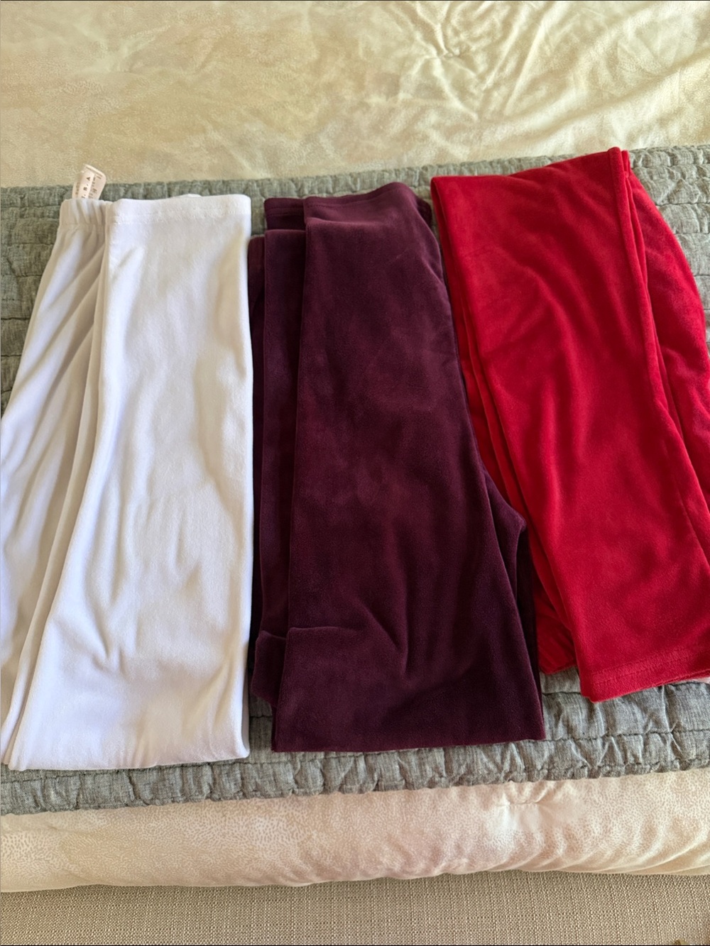 Women’s Fleece Leggings - Red, Burgundy & White (3-Pack)